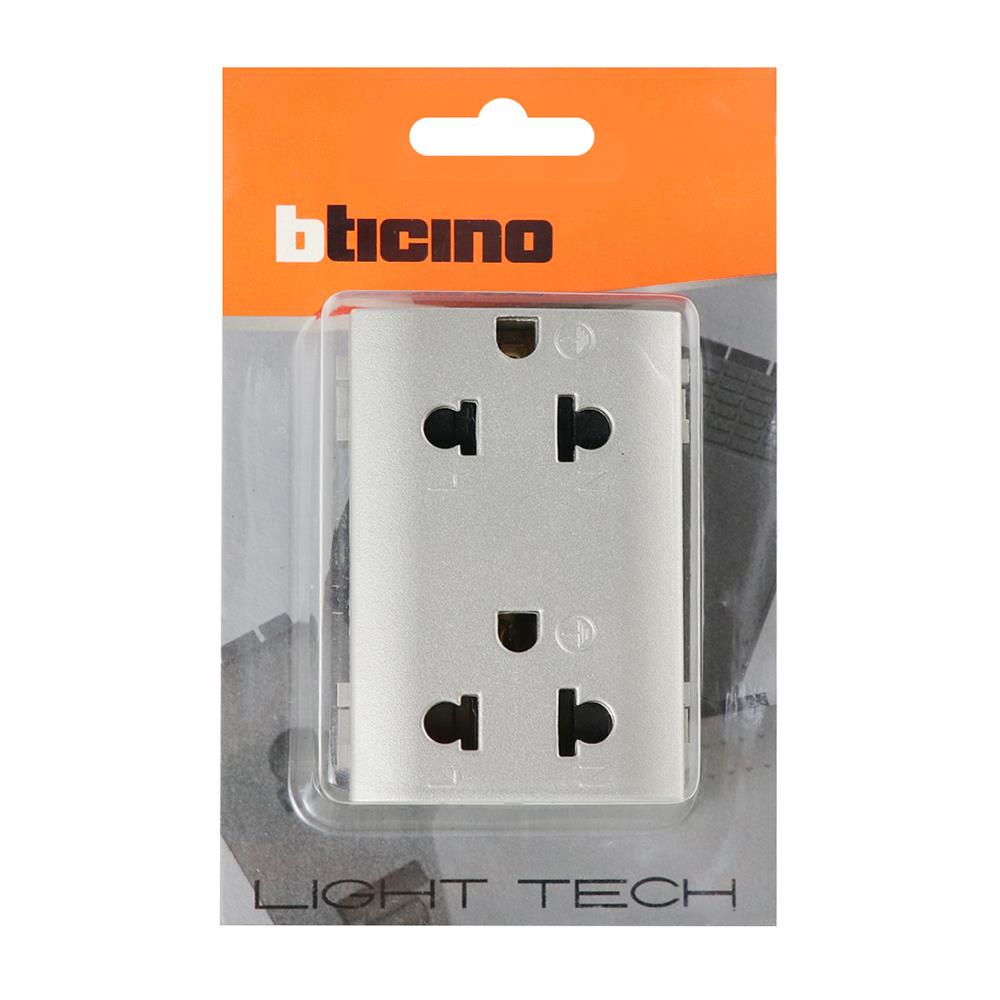 เต้ารับคู่ 3 ขา BTICINO SNT4185 สีเงิน