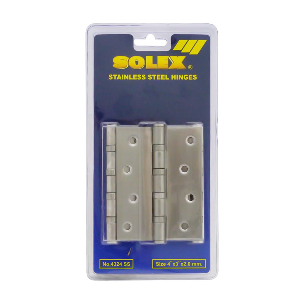 บานพับ 4X3 นิ้ว X 2 มม. SOLEX 4324 สีสเตนเลส (แพ็ก 3 ชิ้น)