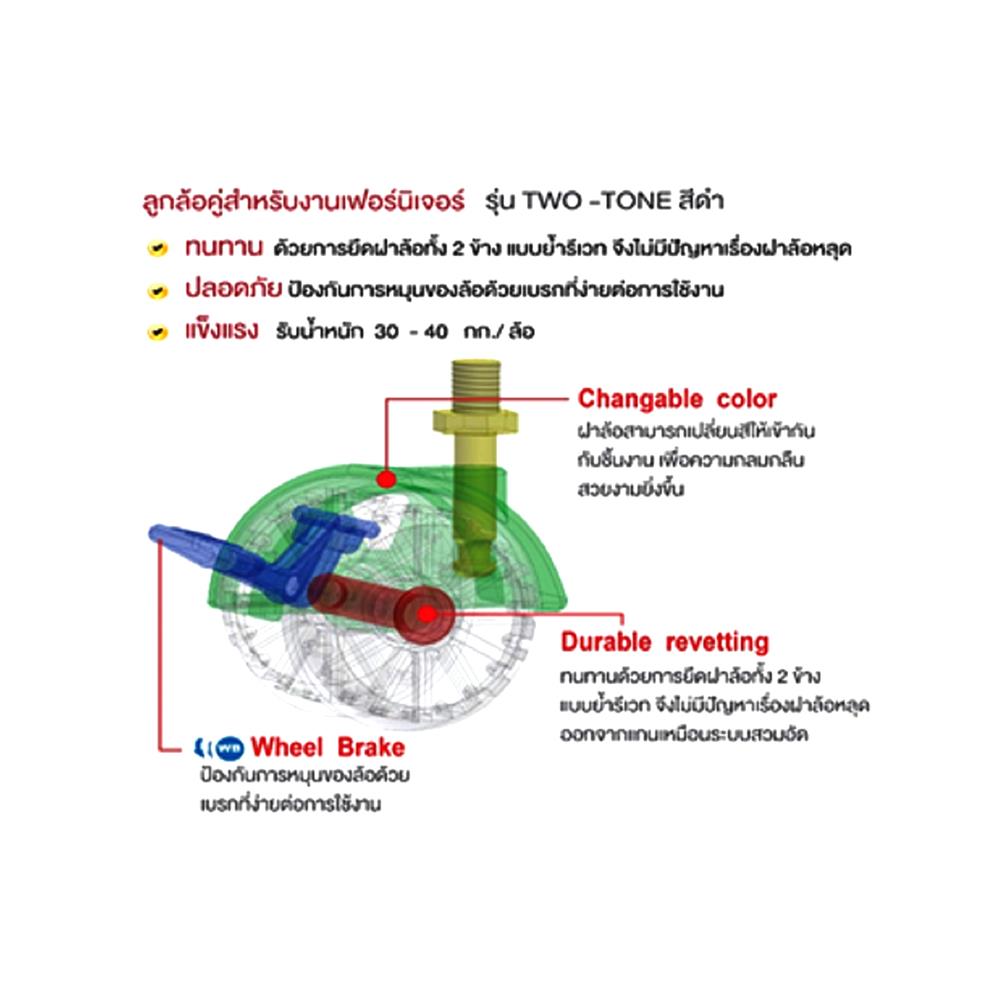 ลูกล้อไนลอน PAREO แหวนหมุน ไม่มีเบรก 2 นิ้ว สีดำ
