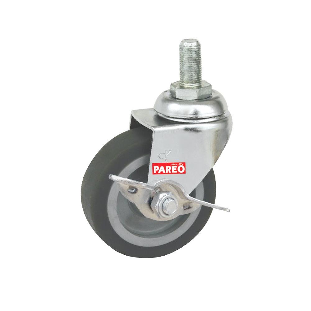 ลูกล้อยาง PAREO สกรูหมุน มีเบรก 3 นิ้ว สีเทา