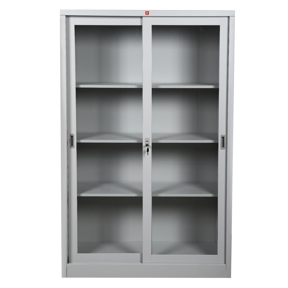 ตู้เหล็กสูงบานเลื่อนกระจก LUCKY WORLD KSG-120K-TG สีเทาทราย