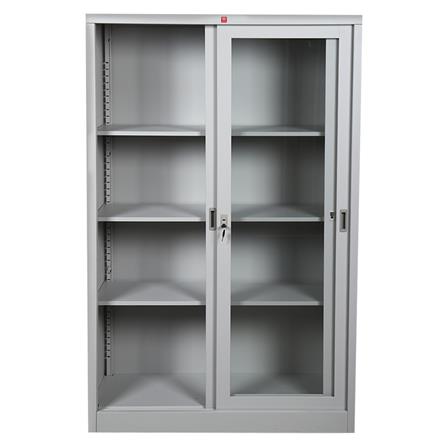 ตู้เหล็กสูงบานเลื่อนกระจก LUCKY WORLD KSG-120K-TG สีเทาทราย_2