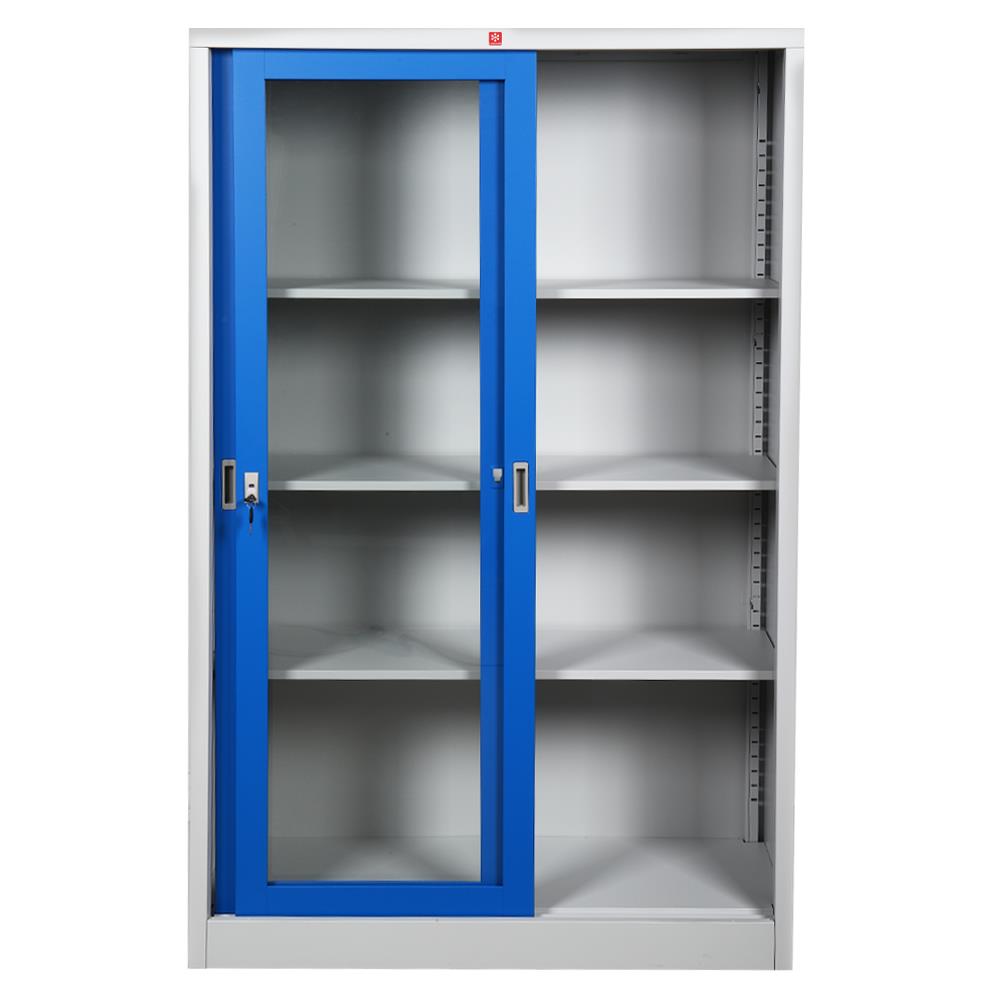 ตู้เหล็กสูงบานเลื่อนกระจก LUCKY WORLD KSG-120K-RG สีน้ำเงิน