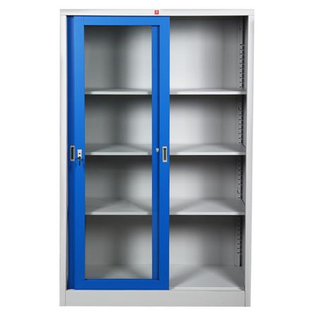 ตู้เหล็กสูงบานเลื่อนกระจก LUCKY WORLD KSG-120K-RG สีน้ำเงิน_2