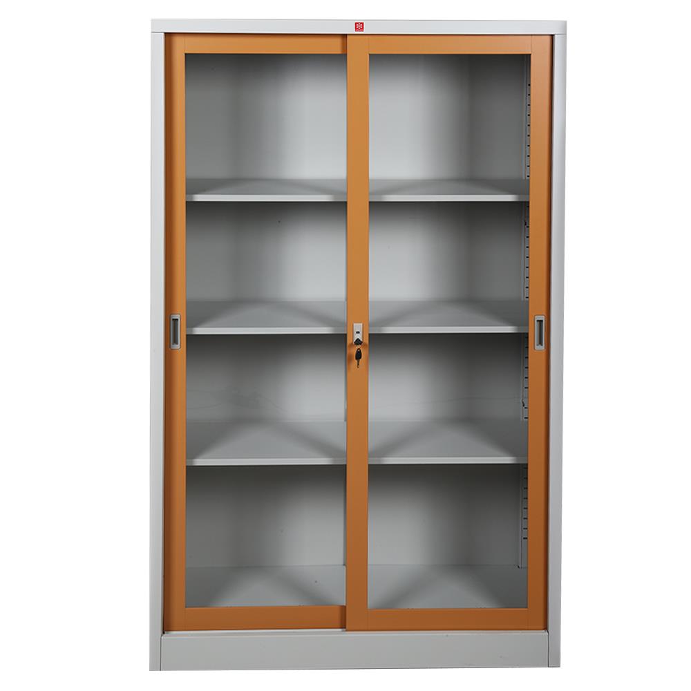 ตู้เหล็กสูงบานเลื่อนกระจก LUCKY WORLD KSG-120K-EG สีน้ำตาล