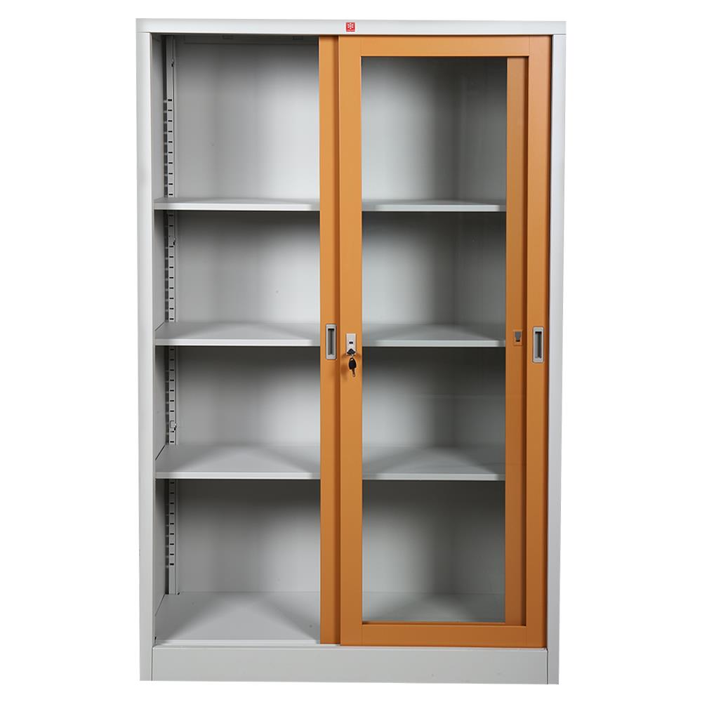 ตู้เหล็กสูงบานเลื่อนกระจก LUCKY WORLD KSG-120K-EG สีน้ำตาล