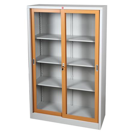 ตู้เหล็กสูงบานเลื่อนกระจก LUCKY WORLD KSG-120K-EG สีน้ำตาล