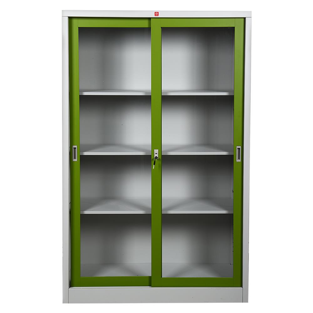 ตู้เหล็กสูงบานเลื่อนกระจก LUCKY WORLD KSG-120K-GG สีเขียว