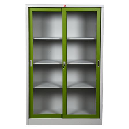 ตู้เหล็กสูงบานเลื่อนกระจก LUCKY WORLD KSG-120K-GG สีเขียว_1