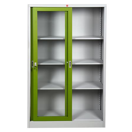 ตู้เหล็กสูงบานเลื่อนกระจก LUCKY WORLD KSG-120K-GG สีเขียว_2