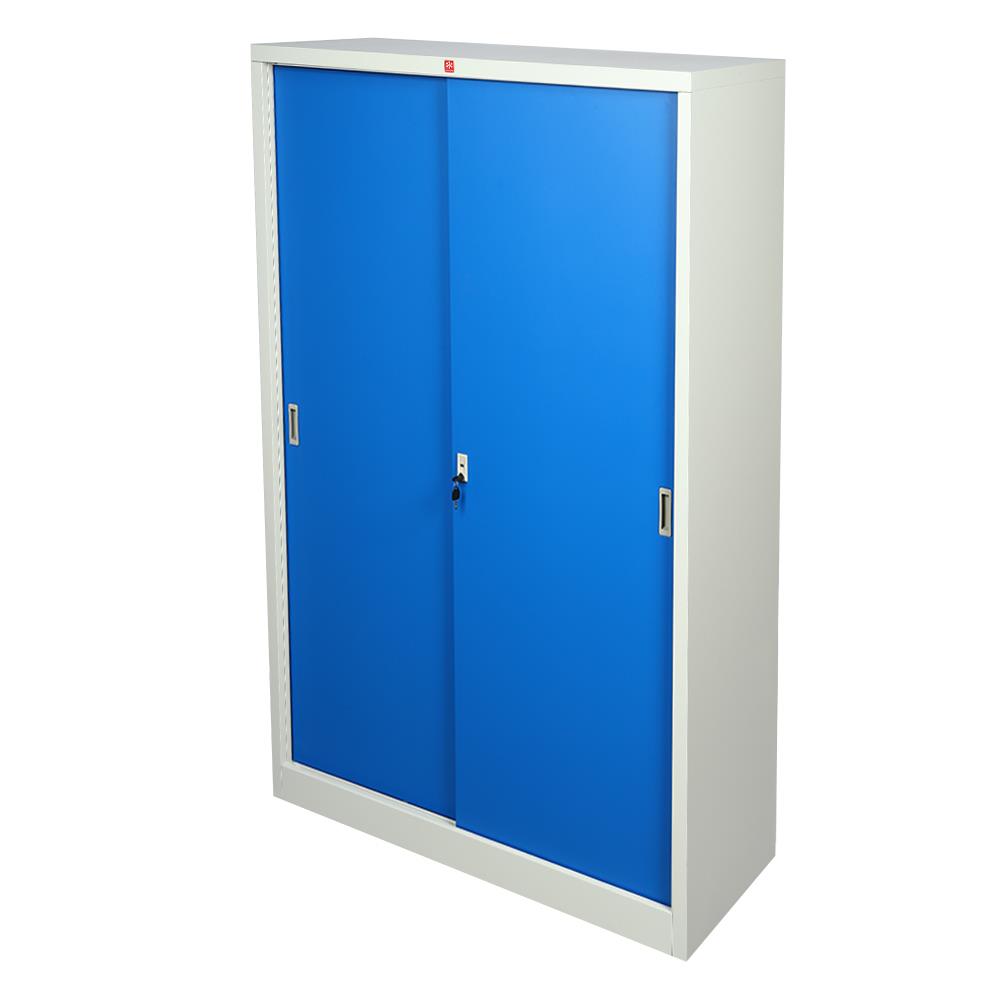 ตู้เหล็กสูงบานเลื่อนทึบ LUCKY WORLD KSS-120K-RG สีน้ำเงิน