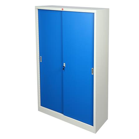 ตู้เหล็กสูงบานเลื่อนทึบ LUCKY WORLD KSS-120K-RG สีน้ำเงิน_1