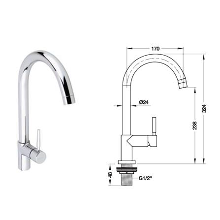 ก๊อกซิงค์เดี่ยวเคาน์เตอร์ HAFELE 495.61.018 สีโครม_1