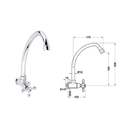 ก๊อกซิงค์เดี่ยวติดผนัง HAFELE 495.61.047 สีโครม_1