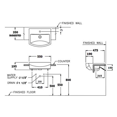 อ่างล้างหน้าฝังครึ่งเคาน์เตอร์ COTTO C02427 สีขาว_1