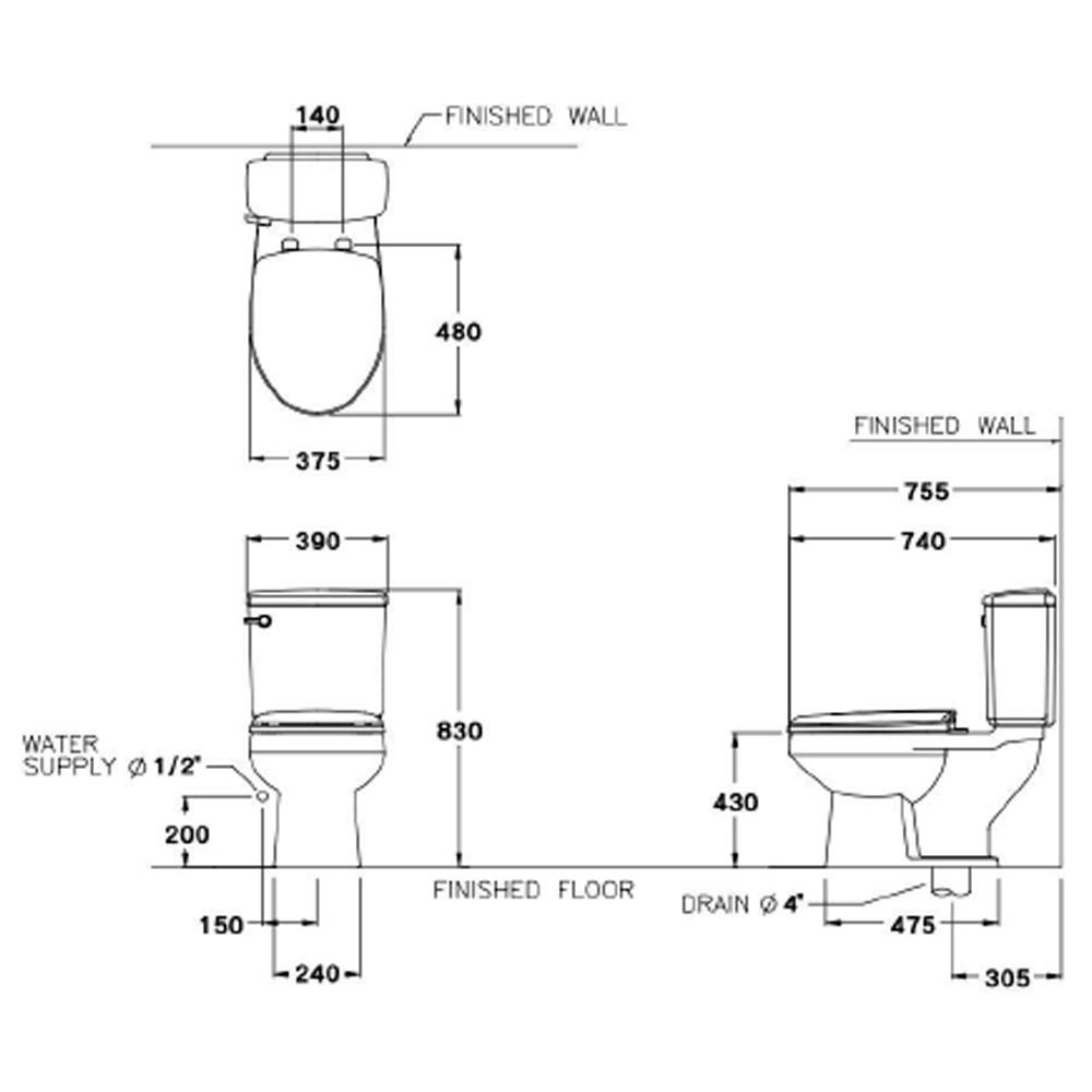 สุขภัณฑ์ 2 ชิ้น COTTO C1302 6L สีขาว