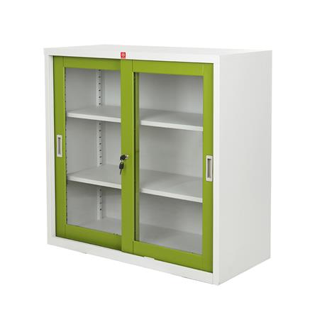 ตู้เหล็กบานเลื่อนกระจก LUCKY WORLD KSG-90-GG สีเขียว