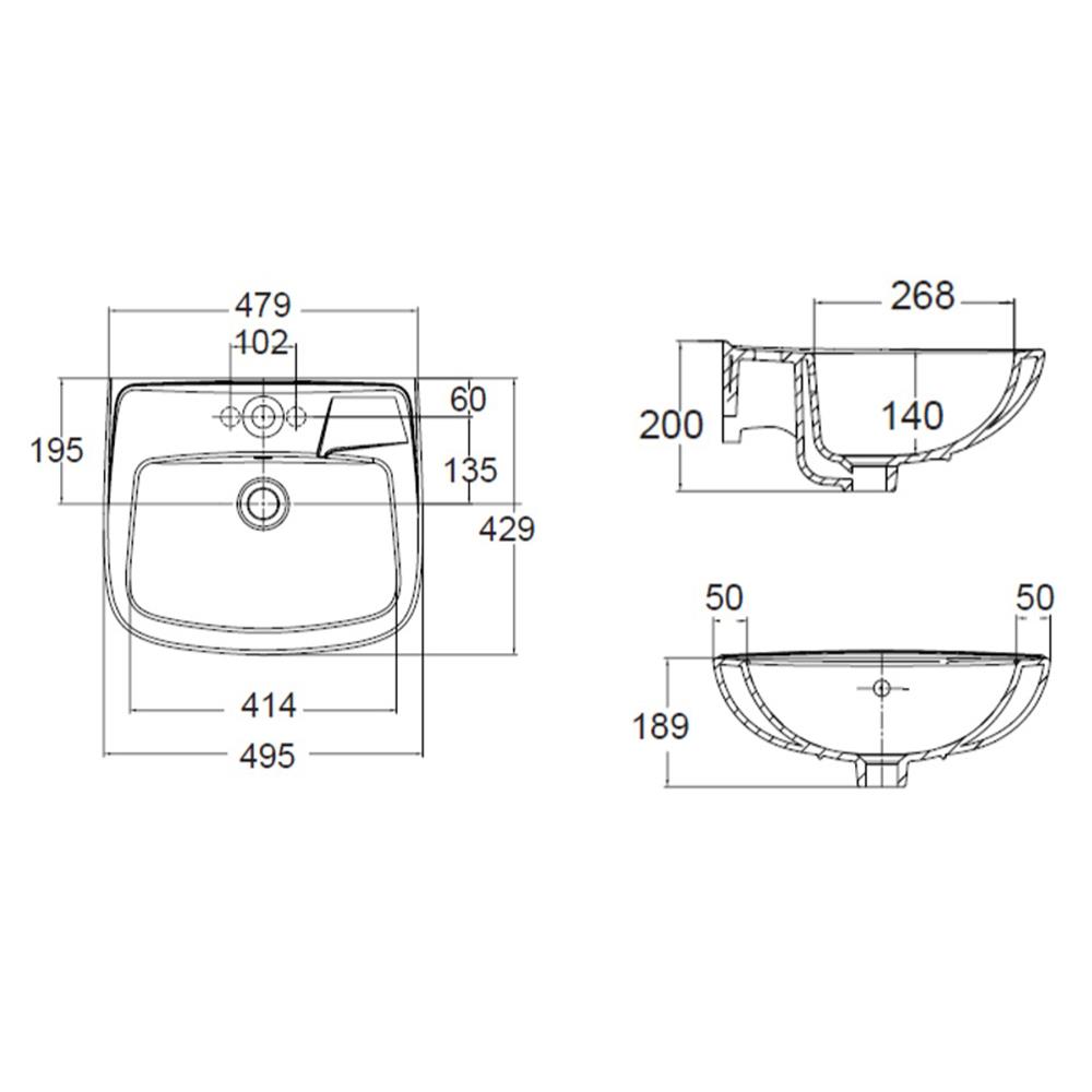 อ่างล้างหน้าแขวน AMERICAN STANDARD 0948-WT-0 สีขาว