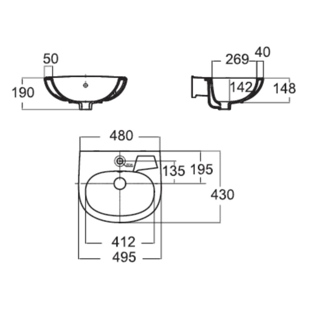 อ่างล้างหน้าแขวน AMERICAN STANDARD TF-0947-WT-0 สีขาว