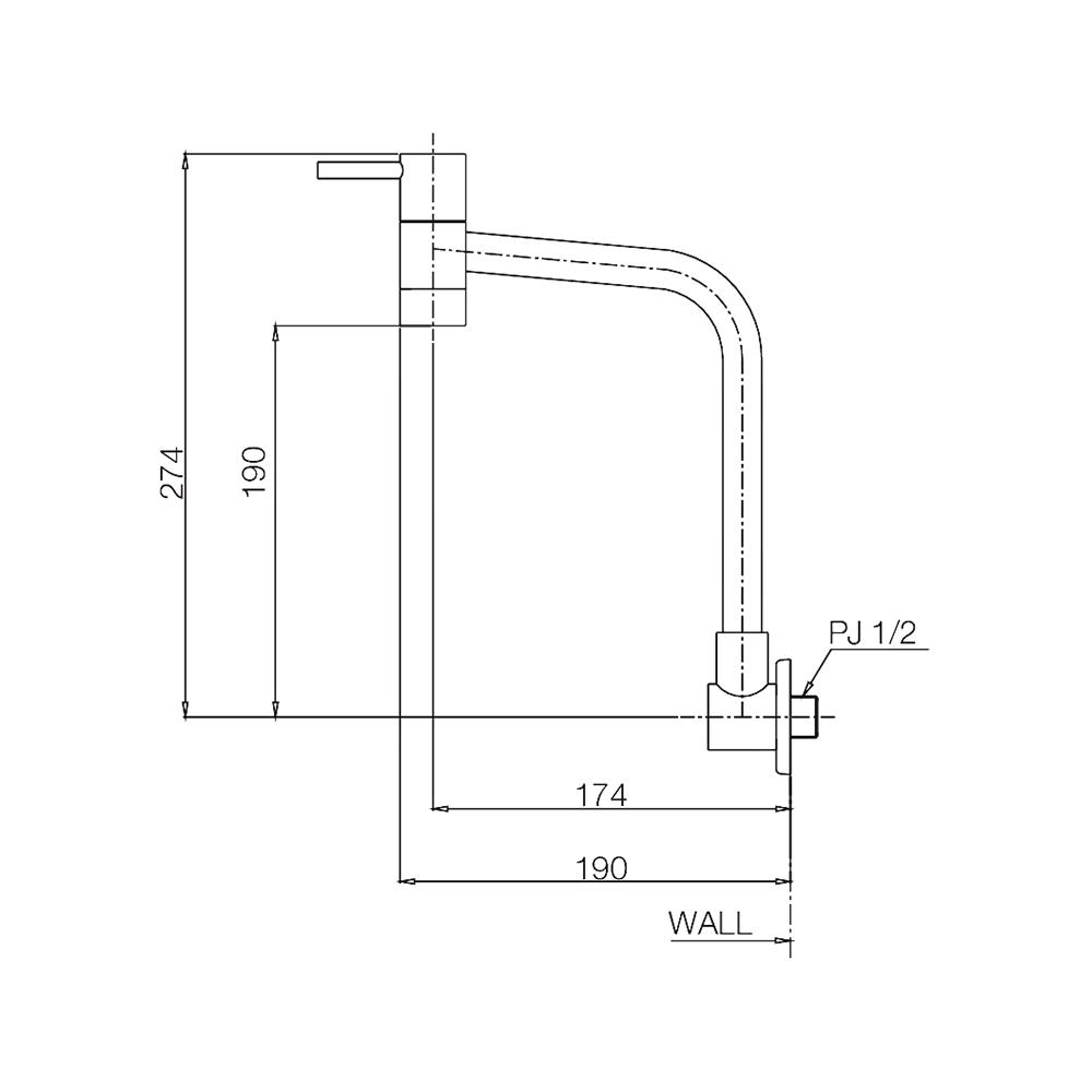 ก๊อกซิงค์เดี่ยวติดผนัง WS WS-0332 สีเงิน
