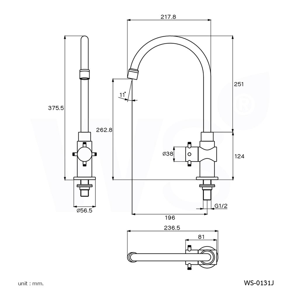 ก๊อกซิงค์เดี่ยวเคาน์เตอร์ WS WS-0131J สเตนเลส