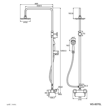 ฝักบัว RAIN SHOWER ผสม WS WS-8070L สเตนเลส_1