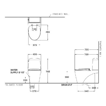 สุขภัณฑ์ 2 ชิ้น COTTO C13527 6L สีขาว_1