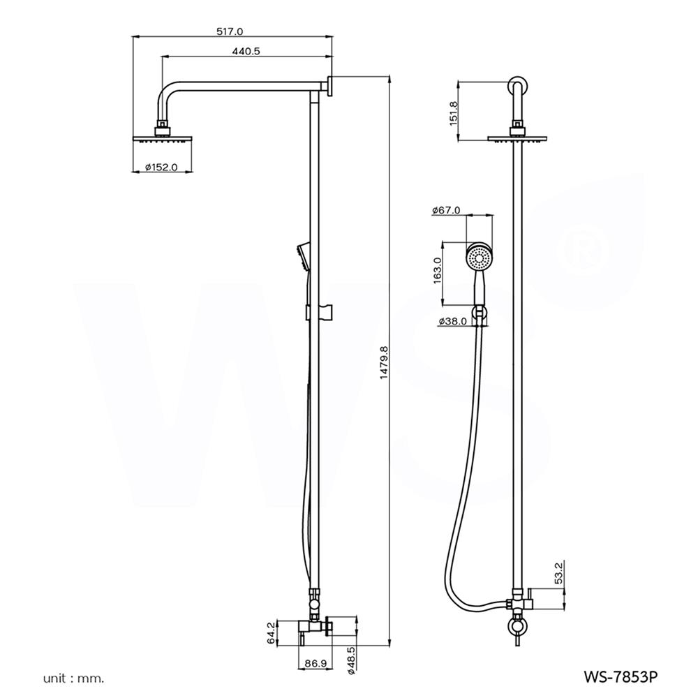 ฝักบัว RAIN SHOWER เดี่ยว WS WS-7853P สเตนเลส