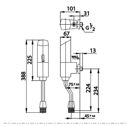 ฟลัชวาล์วโถชายท่อตรงเซนเซอร์  COTTO CT482S สีโครม_1