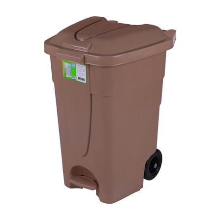 ถังขยะเหลี่ยมขาเหยียบ มีล้อ MODERN 85L สีเบจ