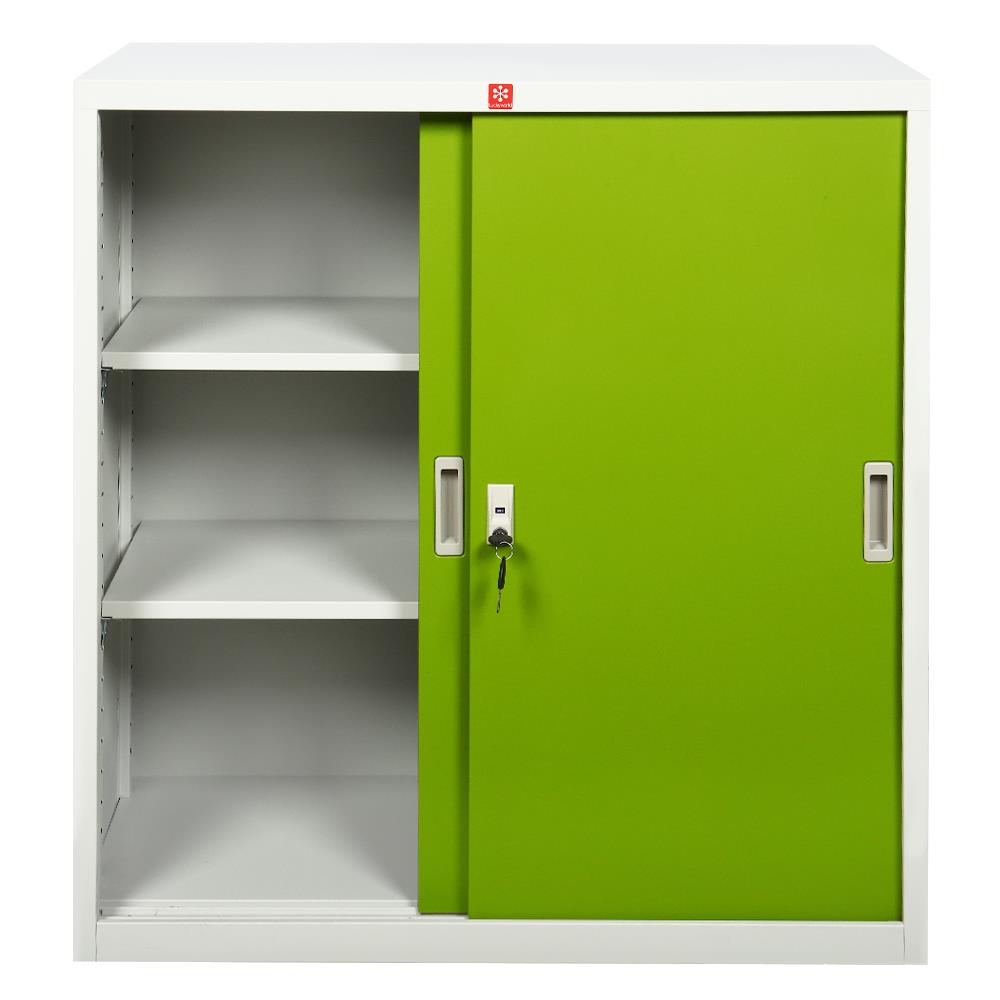 ตู้เหล็กบานเลื่อนทึบ LUCKY WORLD KSS-90-GG สีเขียว
