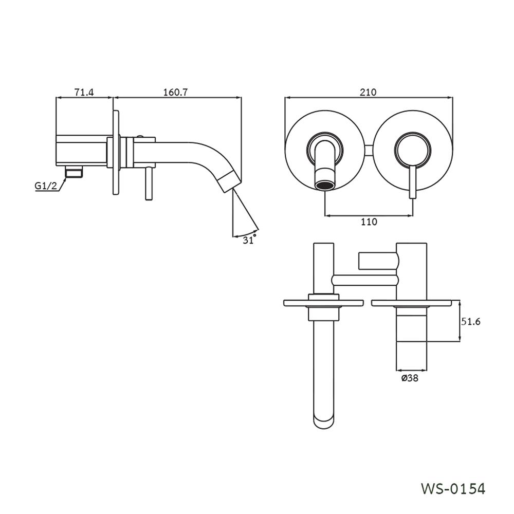ก๊อกอ่างล้างหน้าผสมฝังผนัง WS WS-0154
