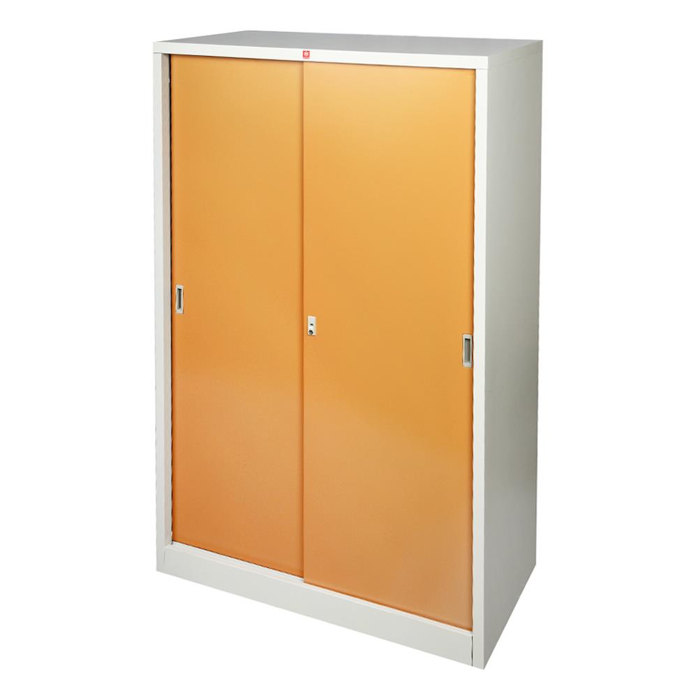 ตู้เสื้อผ้าเหล็กบานเลื่อน LUCKY WORLD KSS-126K-EG 118.8 ซม. สีน้ำตาล