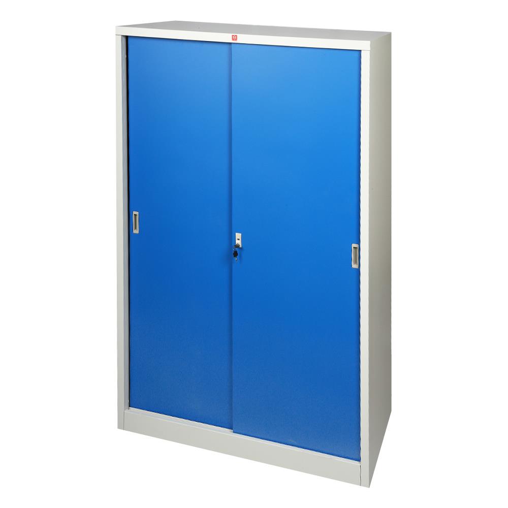 ตู้เสื้อผ้าเหล็กบานเลื่อน LUCKY WORLD KSS-126K-RG 118.8 ซม. สีน้ำเงิน