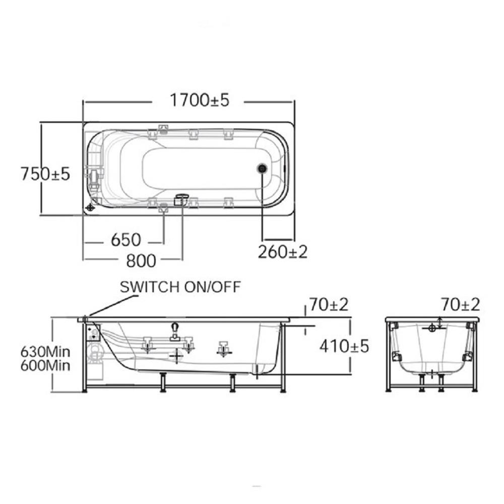 อ่างอาบน้ำ AMERICAN STANDARD TF-70270P 170 ซม. สีขาว