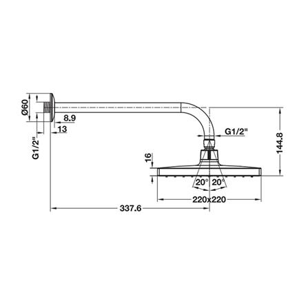 ฝักบัวก้านแข็ง RS พร้อมก้าน 22 ซม. HAFELE 495.60.304 สีโครม_1