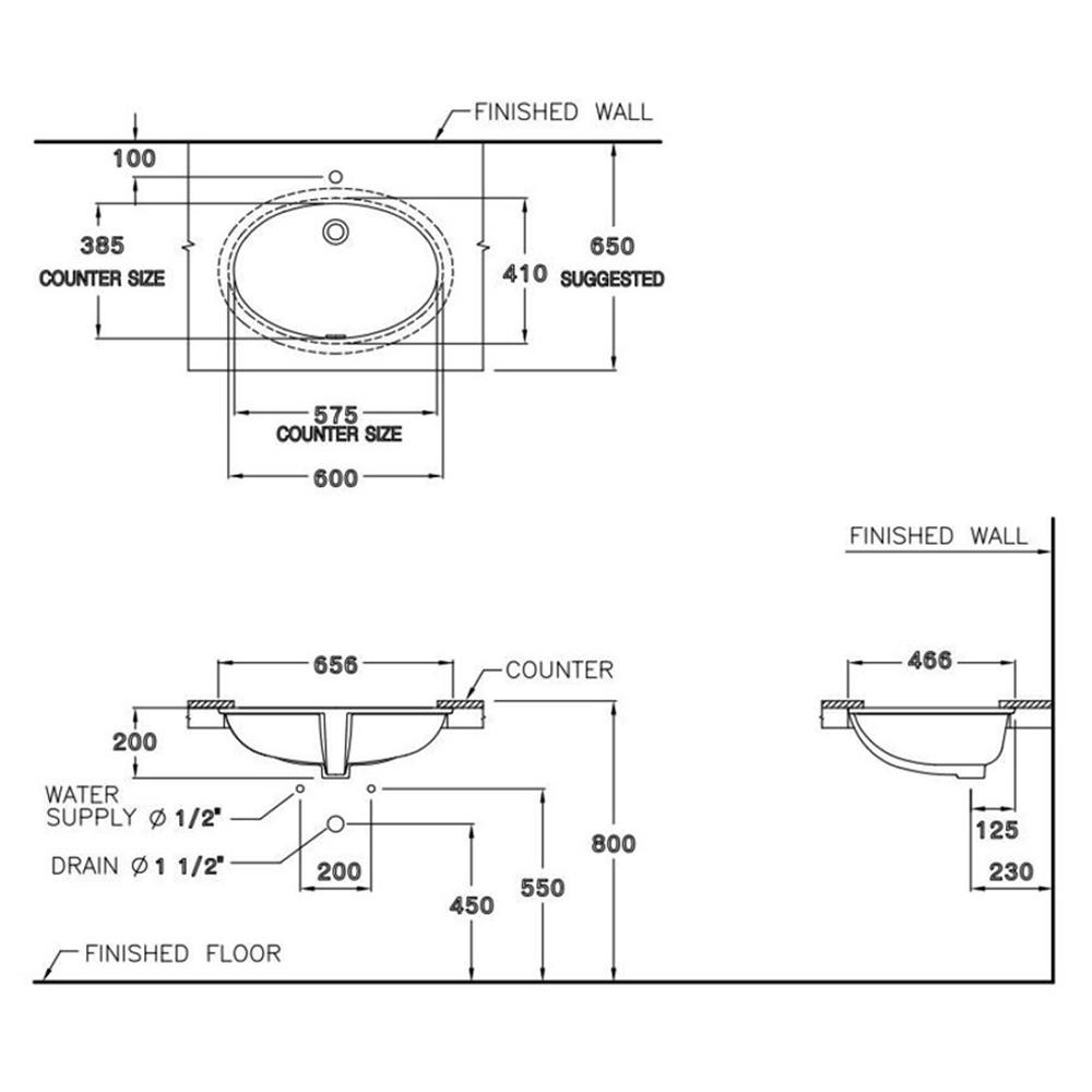 อ่างล้างหน้าฝังใต้เคาน์เตอร์ COTTO C0171 สีขาว