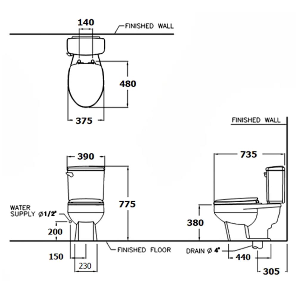 สุขภัณฑ์ 2 ชิ้น COTTO C1163 6L สีขาว