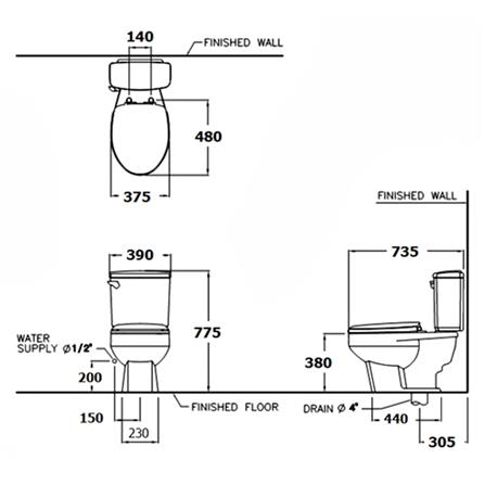 สุขภัณฑ์ 2 ชิ้น COTTO C1163 6L สีขาว_1