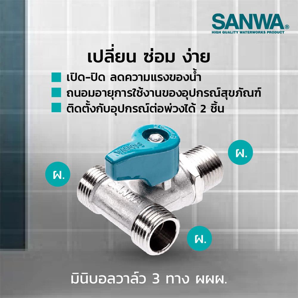 มินิบอลวาล์ว SANWA MALE/MALE/MALE 1/2 นิ้ว