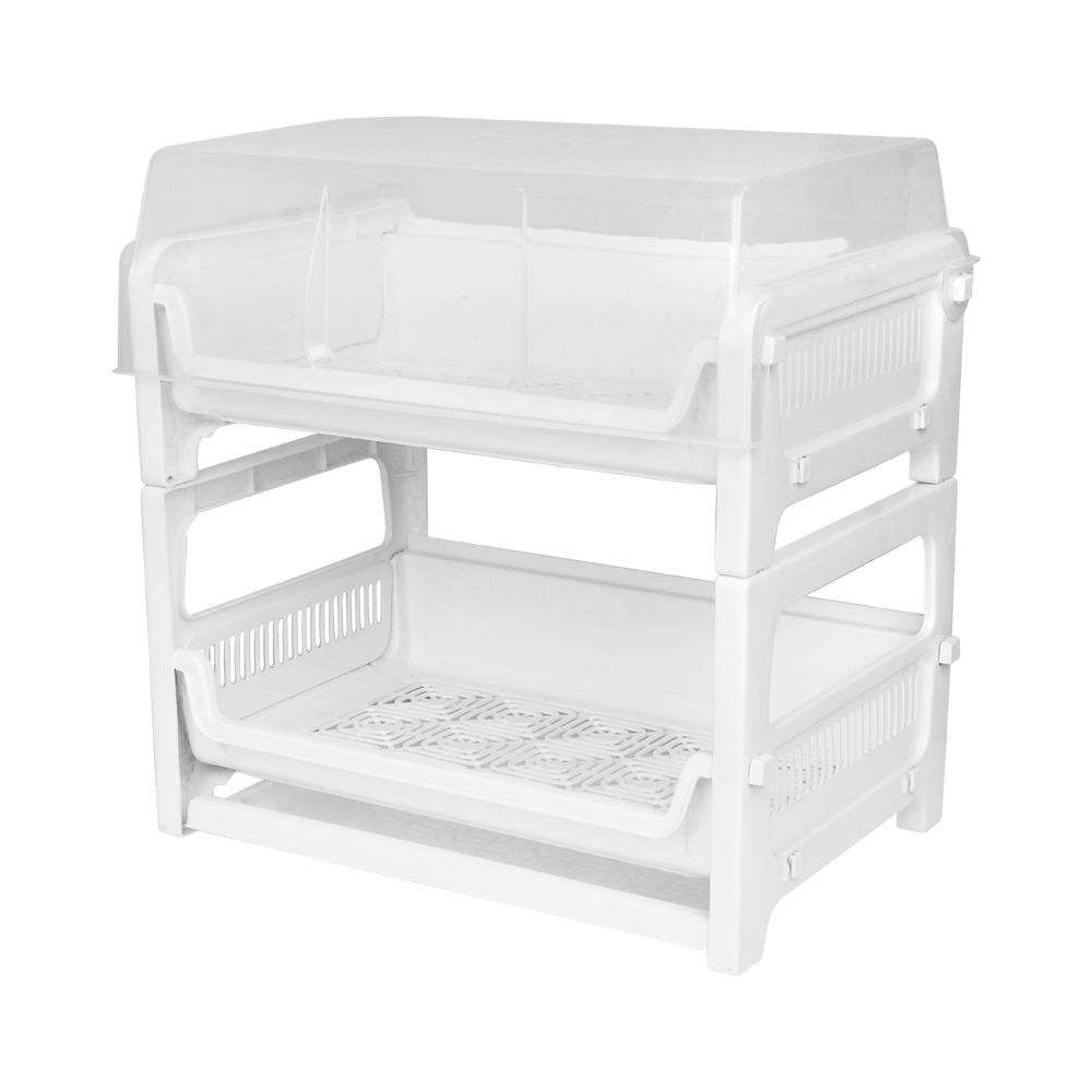 ชั้นคว่ำจานพลาสติก2ชั้นมีฝาครอบKEYWAYขาว