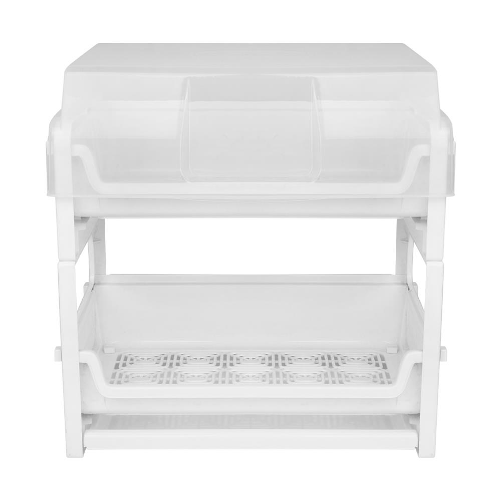 ชั้นคว่ำจานพลาสติก2ชั้นมีฝาครอบKEYWAYขาว