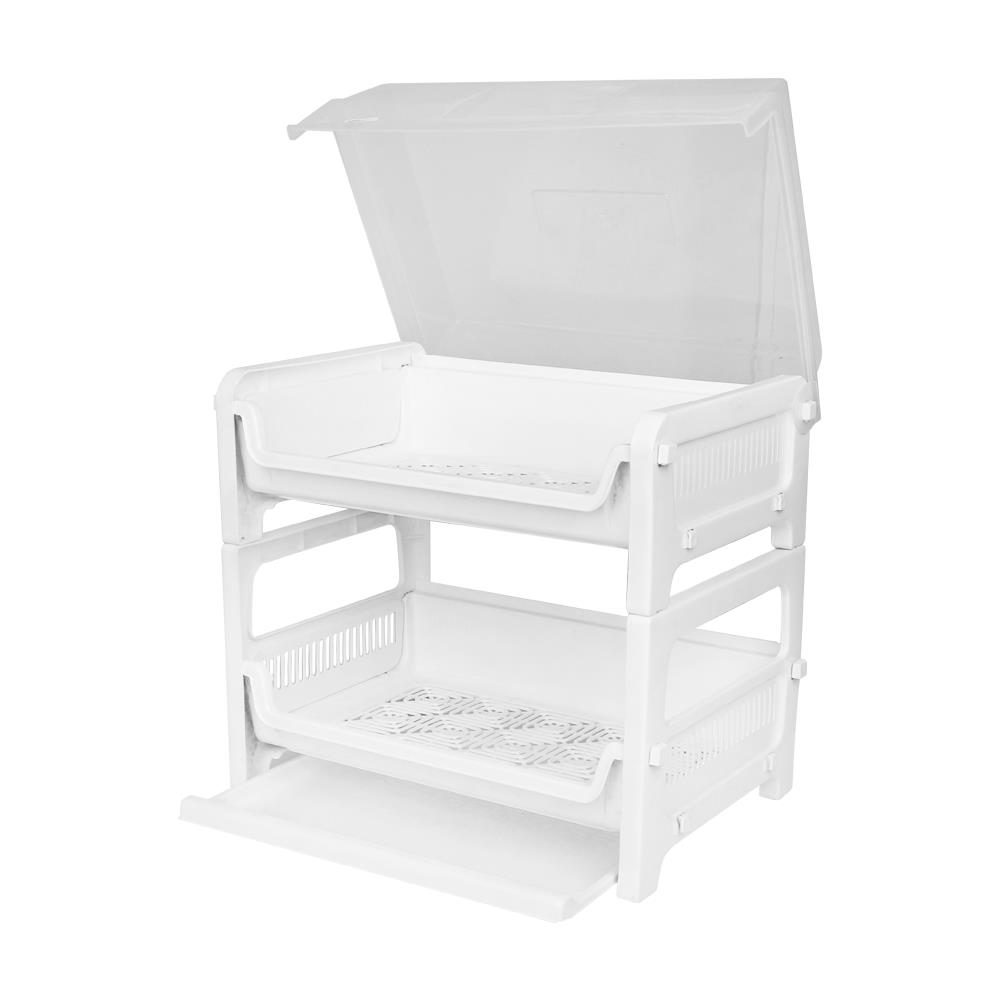 ชั้นคว่ำจานพลาสติก2ชั้นมีฝาครอบKEYWAYขาว