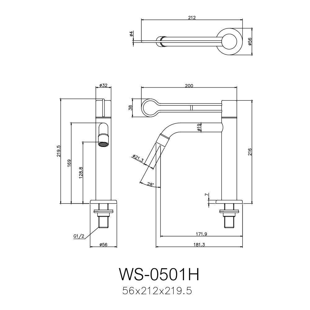 ก๊อกอ่างล้างหน้าเดี่ยวทรงสูง WS-0501H
