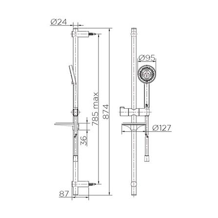 ชุดฝักบัวสายอ่อน 1 ระบบ พร้อมราวเลื่อน NIKLES D755.XT.012.50 สีโครม_1