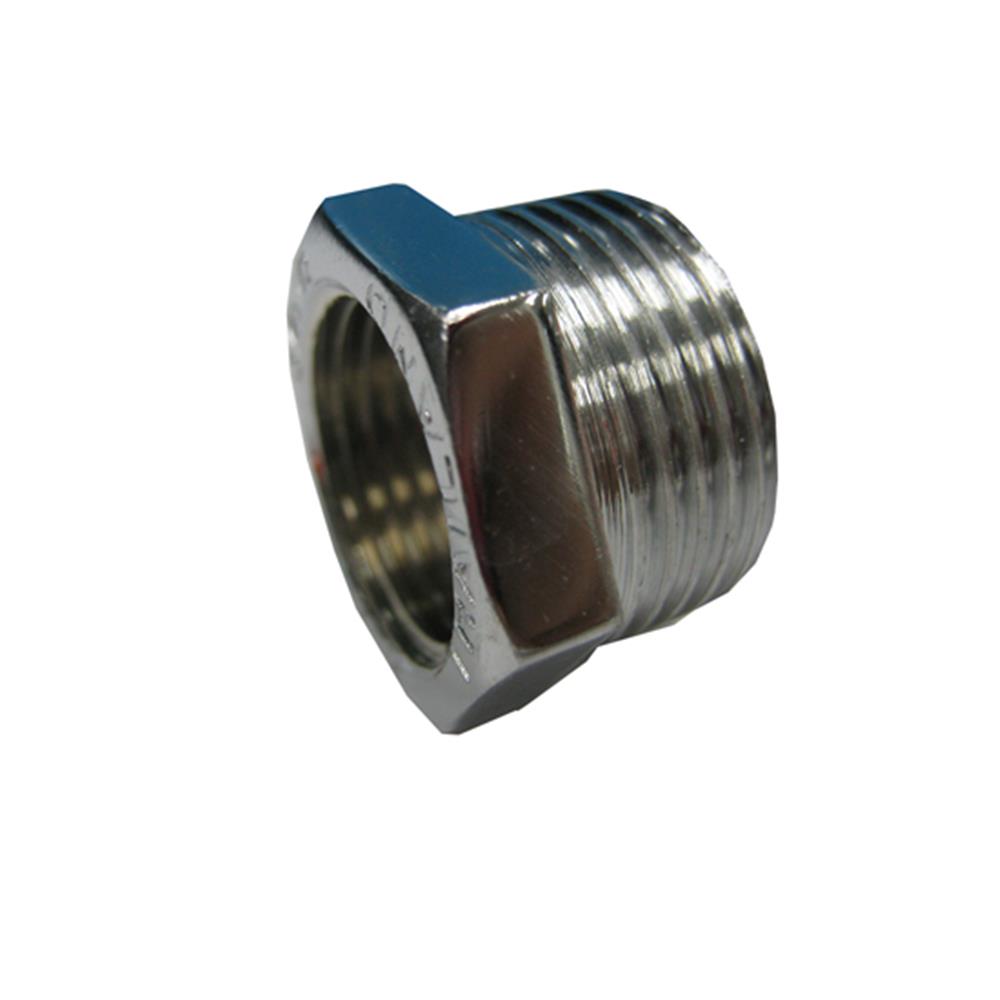 ข้อต่อตรงหกเหลี่ยมทองเหลือง เกลียวนอก/ใน ANA 3/4x1/2 นิ้ว สีโครม