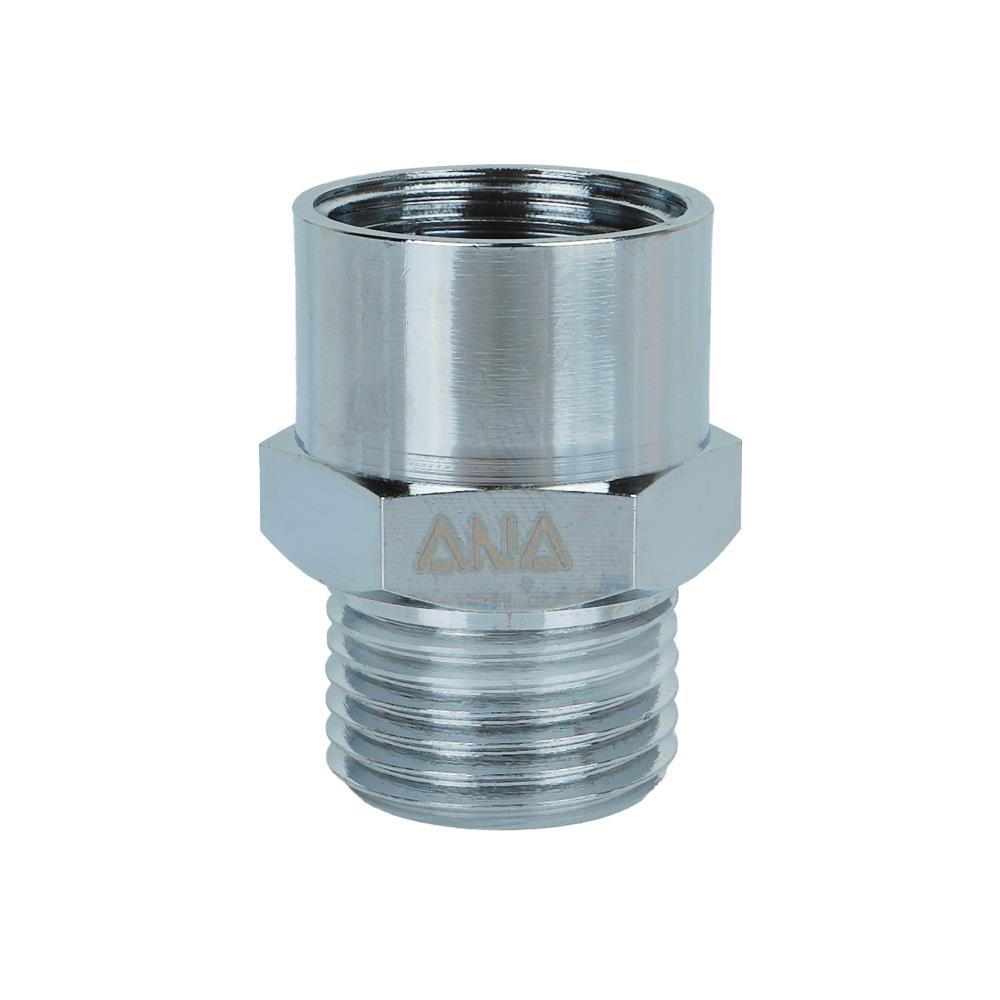 ข้อต่อตรงหกเหลี่ยมทองเหลือง เกลียวนอก/ใน ANA 1/2 นิ้ว สีโครม