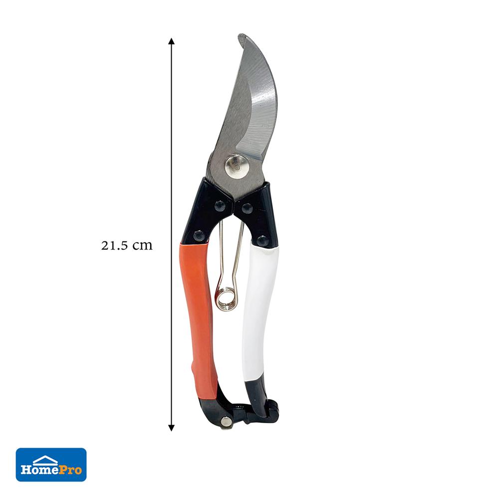 กรรไกรตัดกิ่งปากโค้ง ด้ามหุ้มยาง SPRING 8 นิ้ว สีขาว-ส้ม