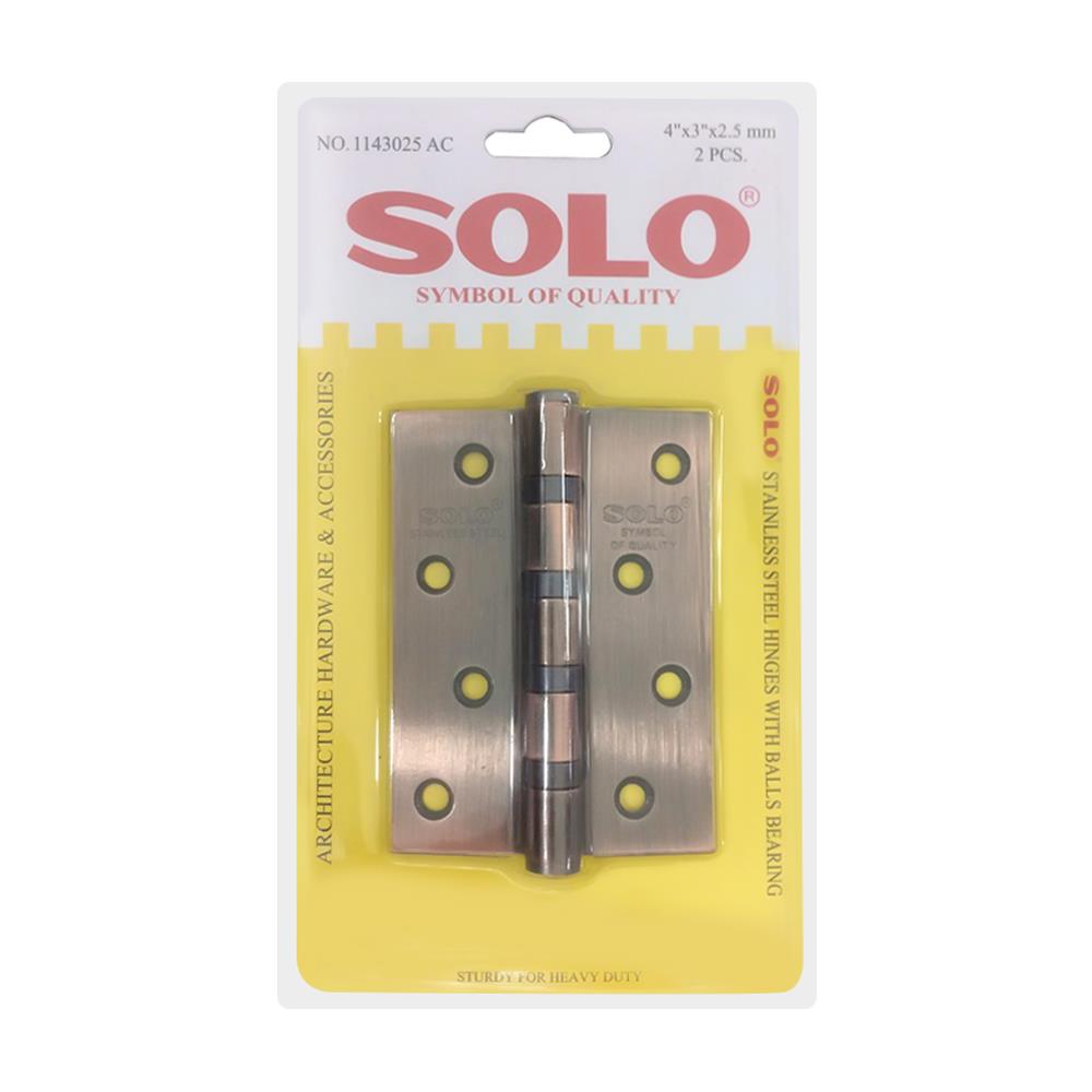 บานพับ 4X3 นิ้ว X 2.5 มม. SOLO 1143025 สีทองแดงรมดำ (แพ็ก 2 ชิ้น)