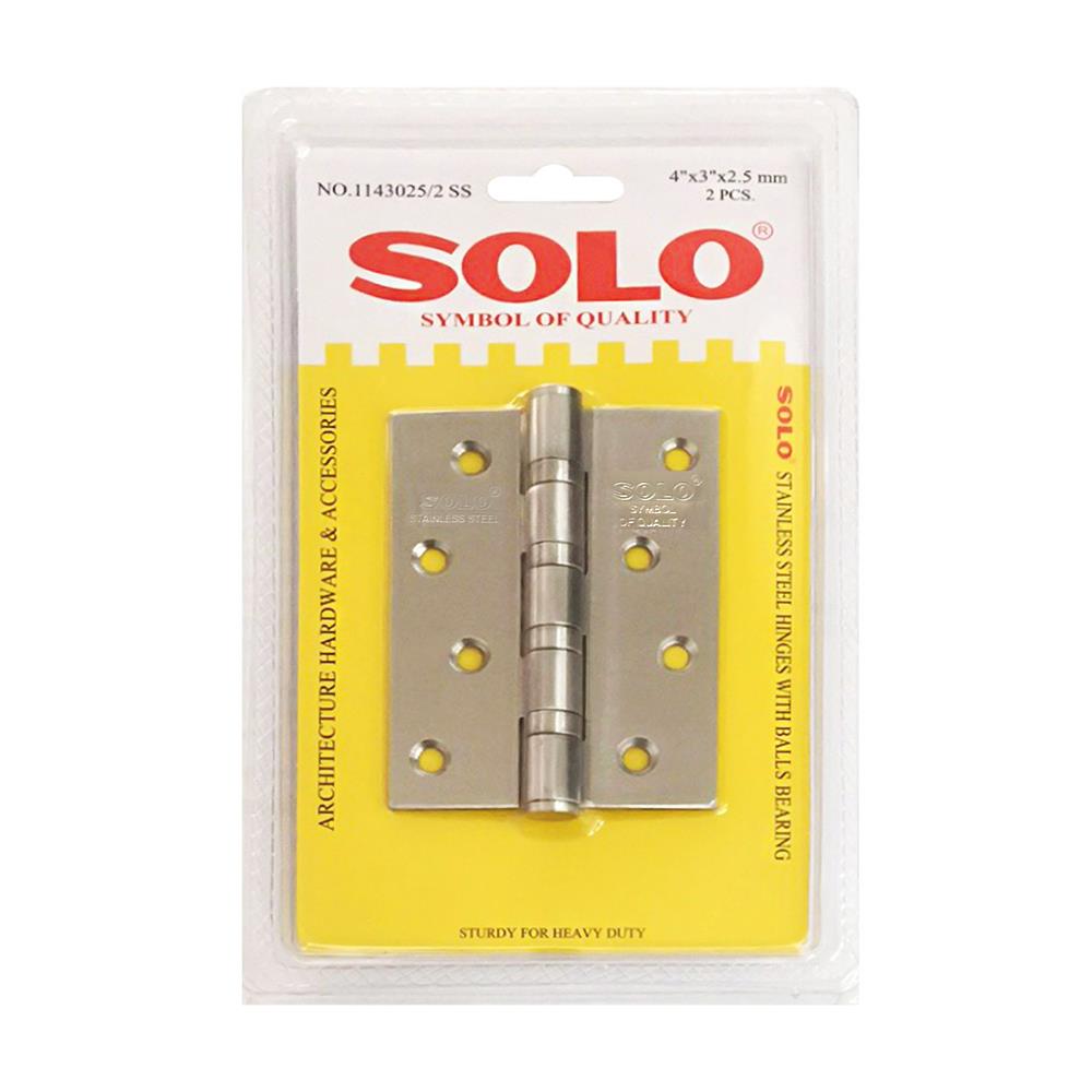 บานพับ 4X3 นิ้ว X 2.5 มม. SOLO 1143025 สีสเตนเลส (แพ็ก 2 ชิ้น)